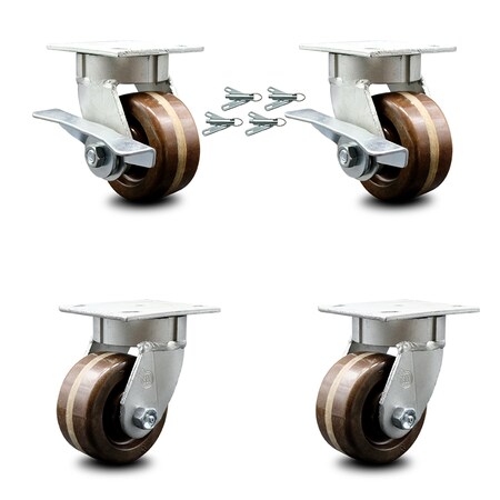 Service Caster 4 Inch Kingpinless High Temp Phenolic Wheel Caster Swivel Locks 2 Brakes, 4PK SCC-KP30S420-PHRHT-SLB-BSL-2-BSL-2